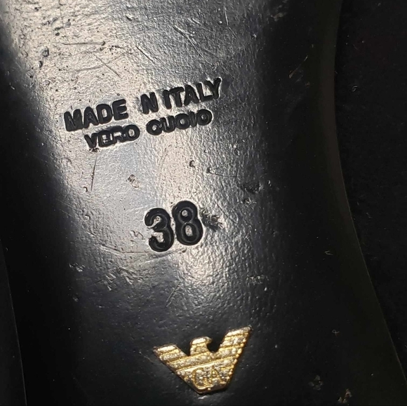 EMPORIO ARMANI Black Suede/Patent Leather Round-Toe Bow Flats Sz 38 Italy - Picture 9 of 12